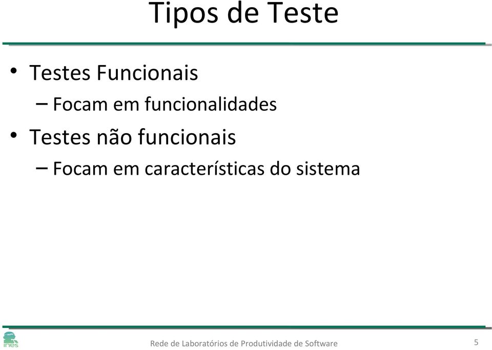 funcionalidades Testes não