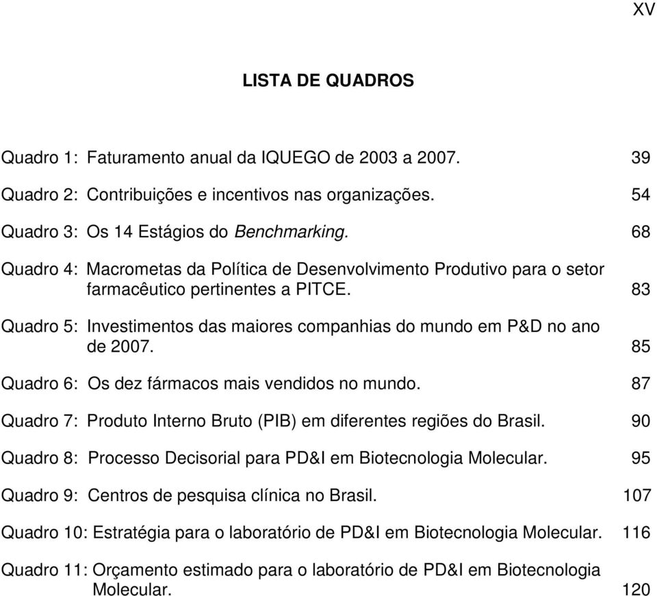 85 Quadro 6: Os dez fármacos mais vendidos no mundo. 87 Quadro 7: Produto Interno Bruto (PIB) em diferentes regiões do Brasil. 90 Quadro 8: Processo Decisorial para PD&I em Biotecnologia Molecular.