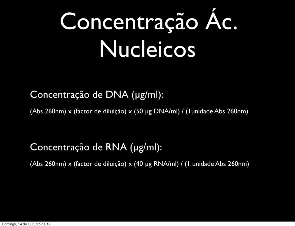 (factor de diluição) x (50 µg DNA/ml) / (1unidade Abs