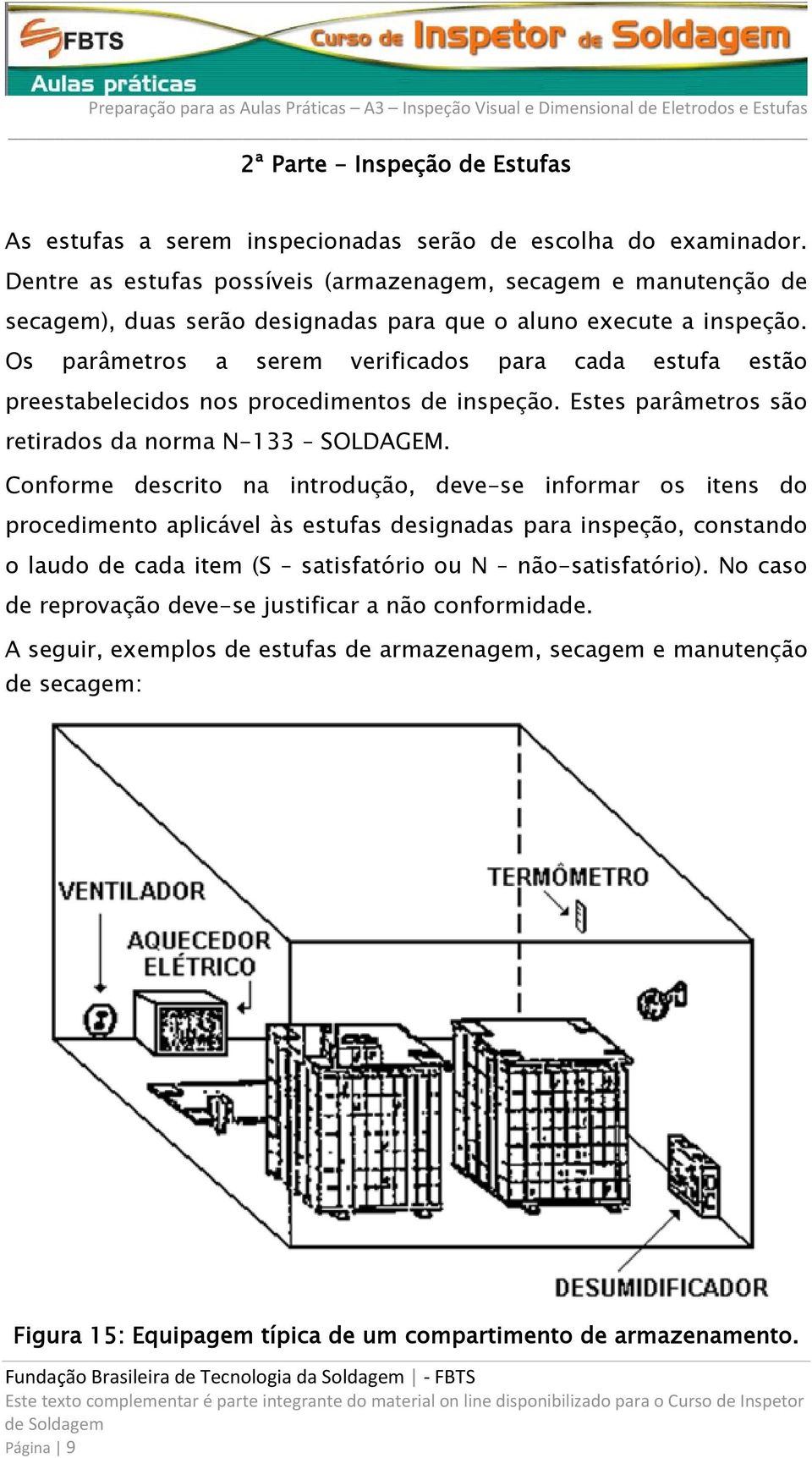 Os parâmetros a serem verificados para cada estufa estão preestabelecidos nos procedimentos de inspeção. Estes parâmetros são retirados da norma N-133 SOLDAGEM.