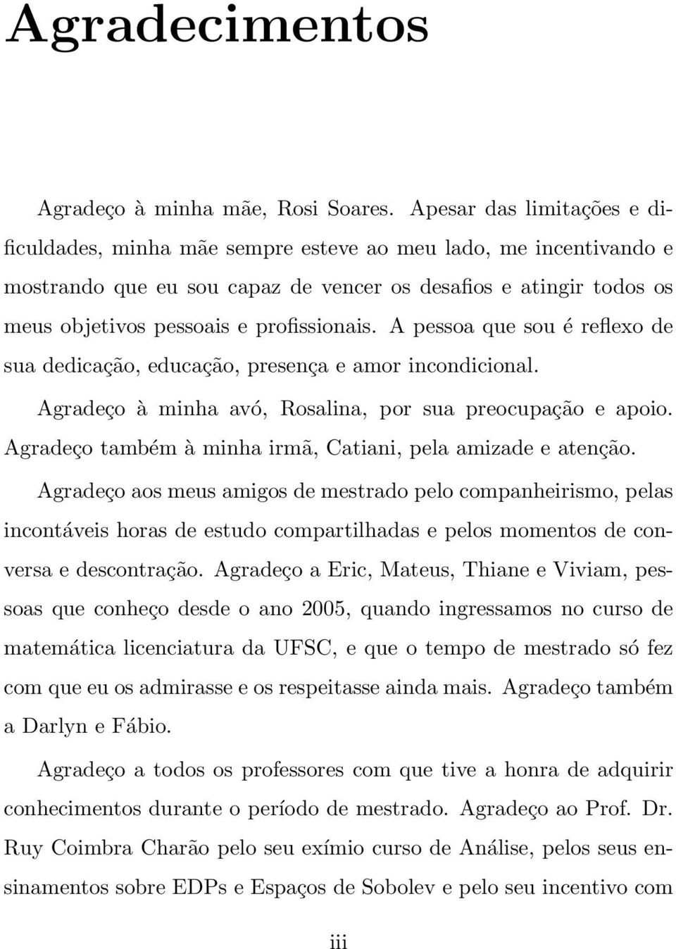 profissionais. A pessoa que sou é reflexo de sua dedicação, educação, presença e amor incondicional. Agradeço à minha avó, Rosalina, por sua preocupação e apoio.