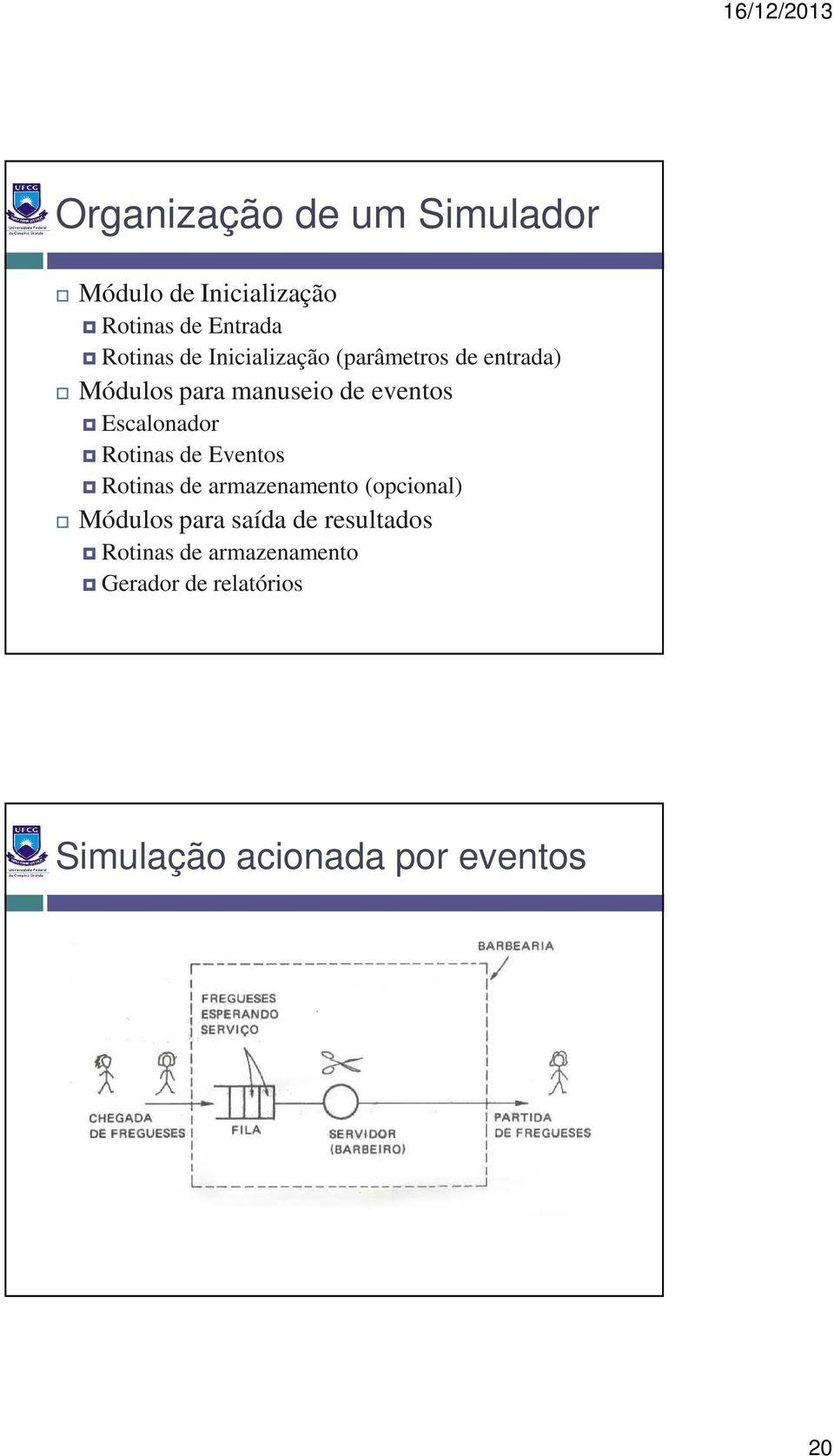 Rotinas de Eventos Rotinas de armazenamento (opcional) Módulos para saída de