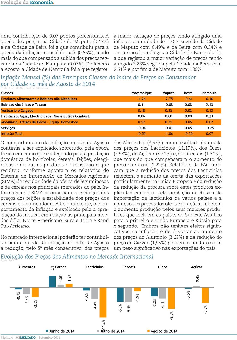 De Janeiro a Agosto, a Cidade de Nampula foi a que registou O comportamento da inflação no mês de Agosto continua a ser explicado, sobretudo, pela época fresca em curso que é adequado para a produção