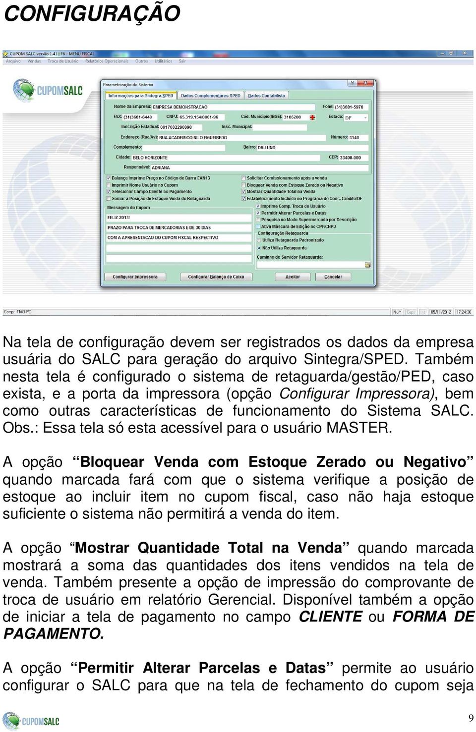 SALC. Obs.: Essa tela só esta acessível para o usuário MASTER.