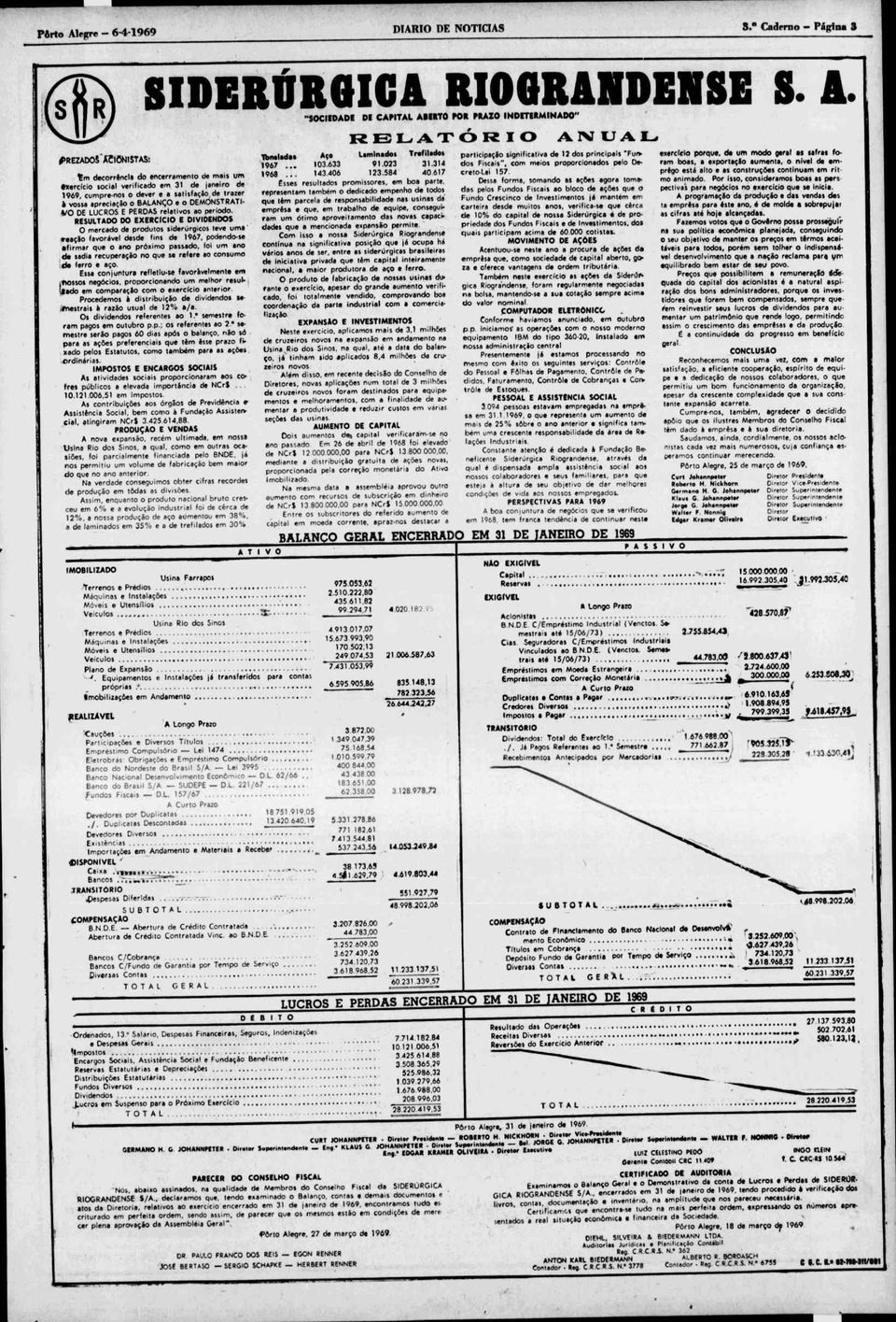 SfiR "SOCIEDADE DE CAPITAL AiltTO POR PRAZO INDETERMINADO" RELATÓRIO ANUAL frezados «lonlstasl tm crrênci d encerrment mis um xerctci tciel verificd em 31 jneir 1969 cumprens ver e stisfçã trzer vss