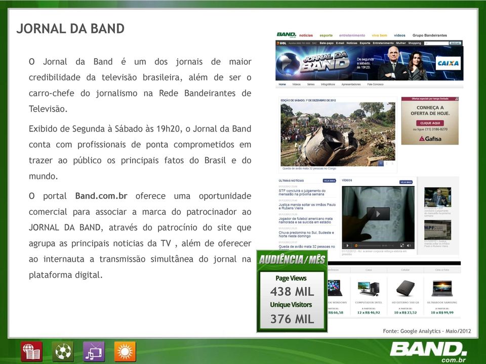 Exibido de Segunda à Sábado às 19h20, o Jornal da Band conta com profissionais de ponta comprometidos em trazer ao público os principais fatos do Brasil e do mundo.