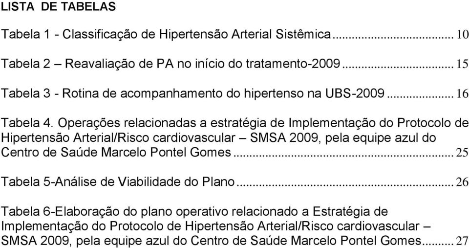 Operações relacionadas a estratégia de Implementação do Protocolo de Hipertensão Arterial/Risco cardiovascular SMSA 2009, pela equipe azul do Centro de Saúde Marcelo