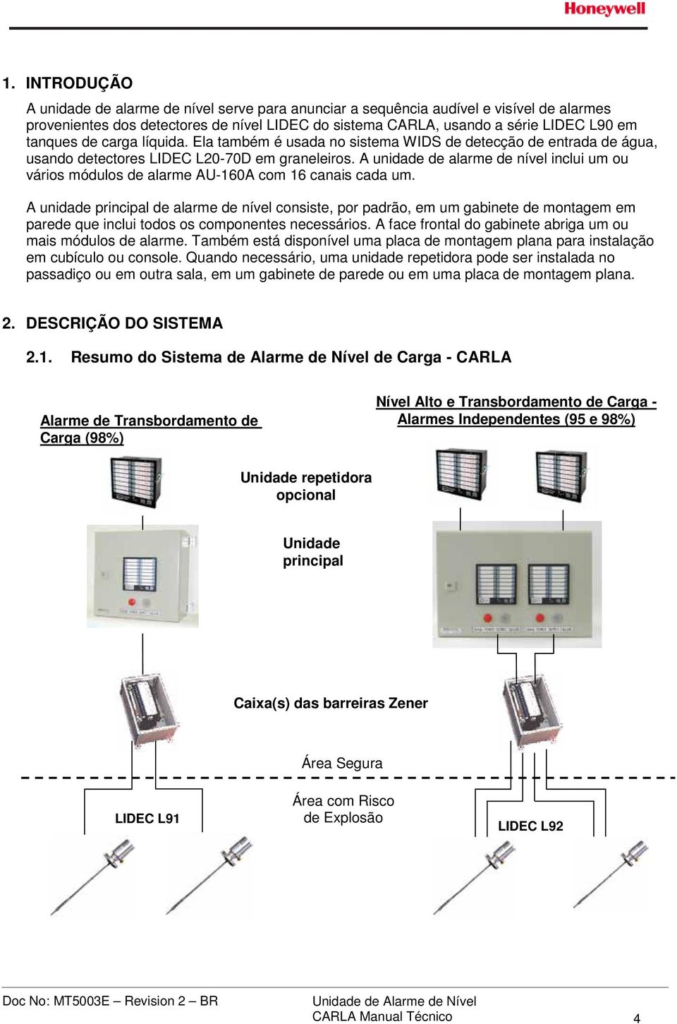 A unidade de alarme de nível inclui um ou vários módulos de alarme AU-160A com 16 canais cada um.