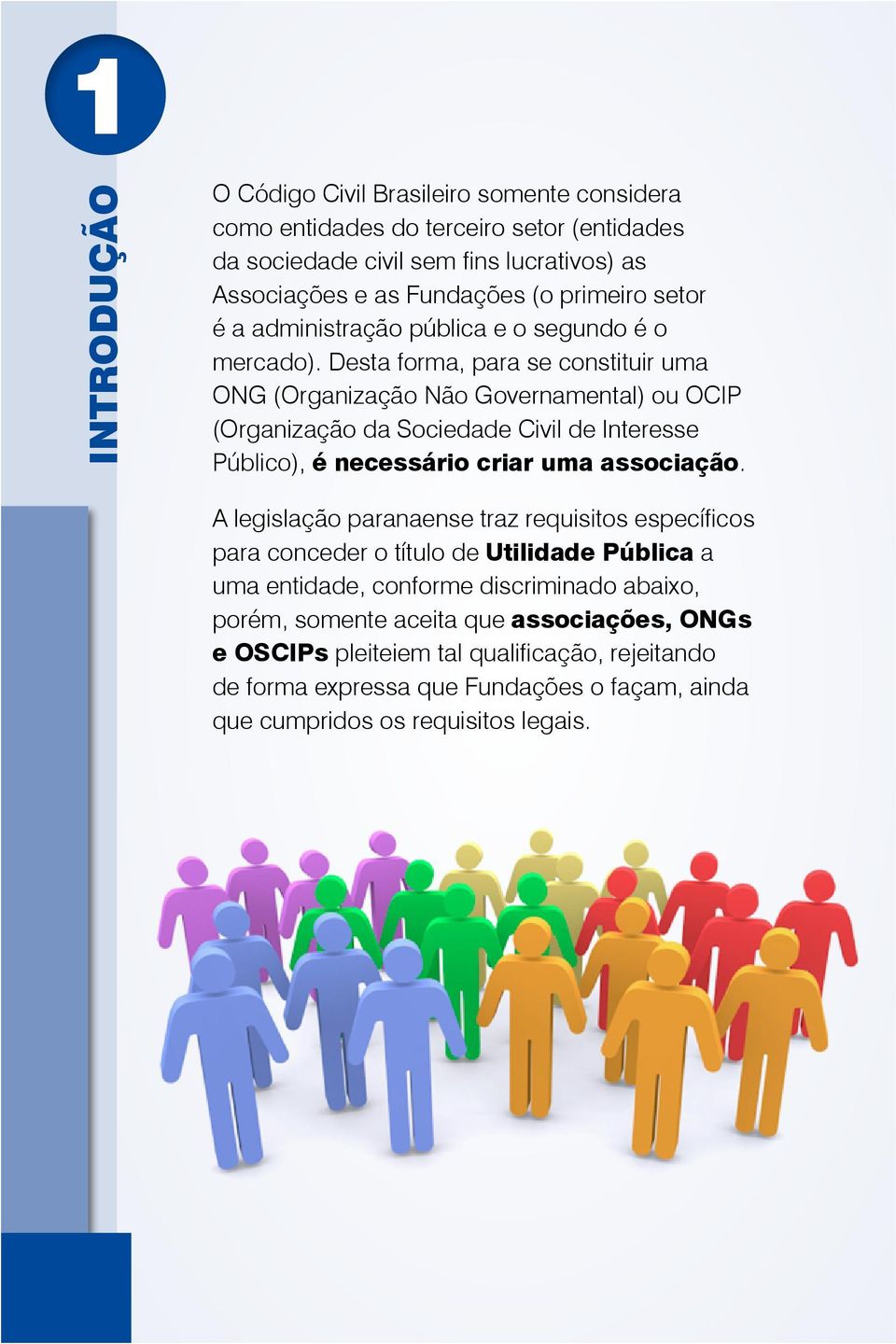 Desta forma, para se constituir uma ONG (Organização Não Governamental) ou OCIP (Organização da Sociedade Civil de Interesse Público), é necessário criar uma associação.