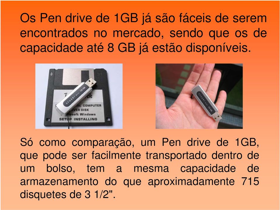 Só como comparação, um Pen drive de 1GB, que pode ser facilmente transportado