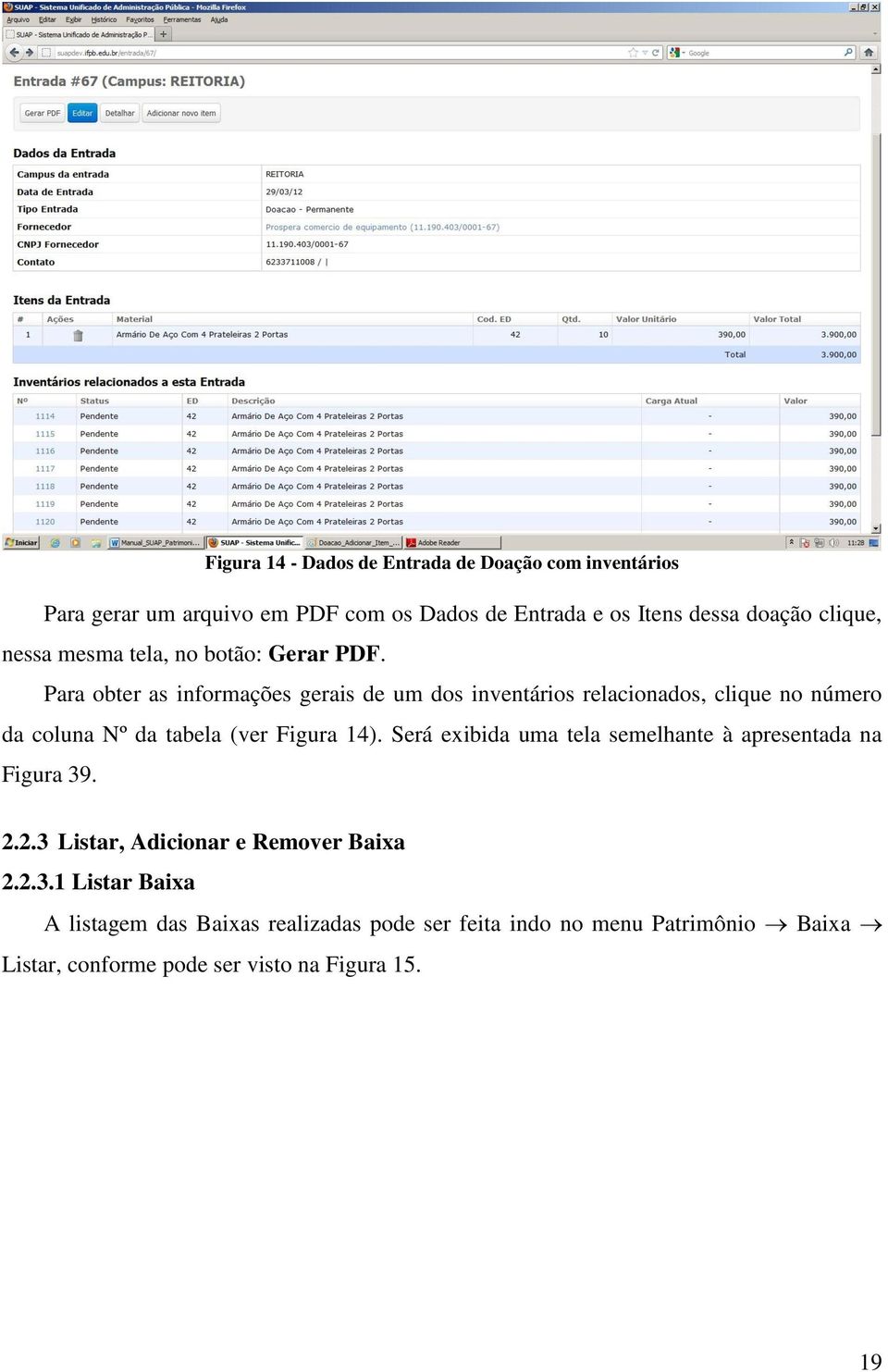 Para obter as informações gerais de um dos inventários relacionados, clique no número da coluna Nº da tabela (ver Figura 14).