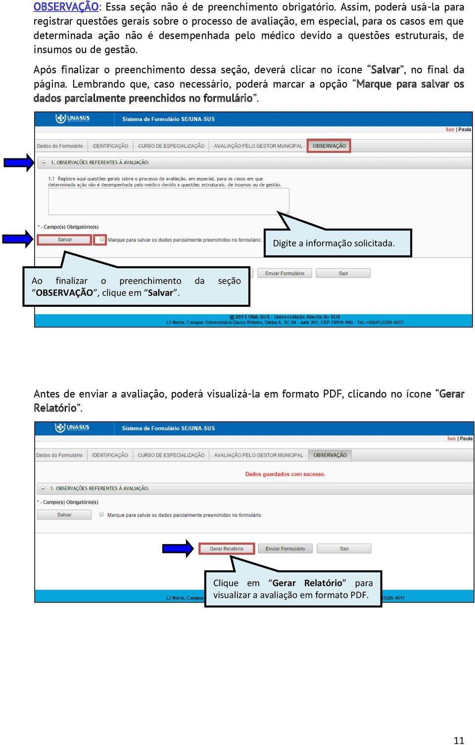 estruturais, de insumos ou de gestão. Após finalizar o preenchimento dessa seção, deverá clicar no ícone Salvar, no final da página.