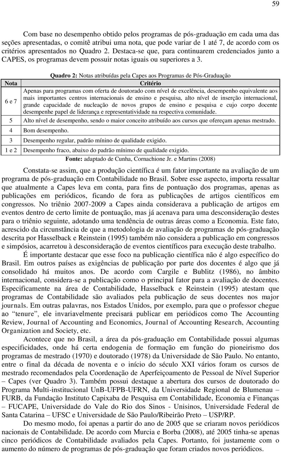 Quadro 2: Notas atribuídas pela Capes aos Programas de Pós-Graduação Nota Critério Apenas para programas com oferta de doutorado com nível de excelência, desempenho equivalente aos mais importantes