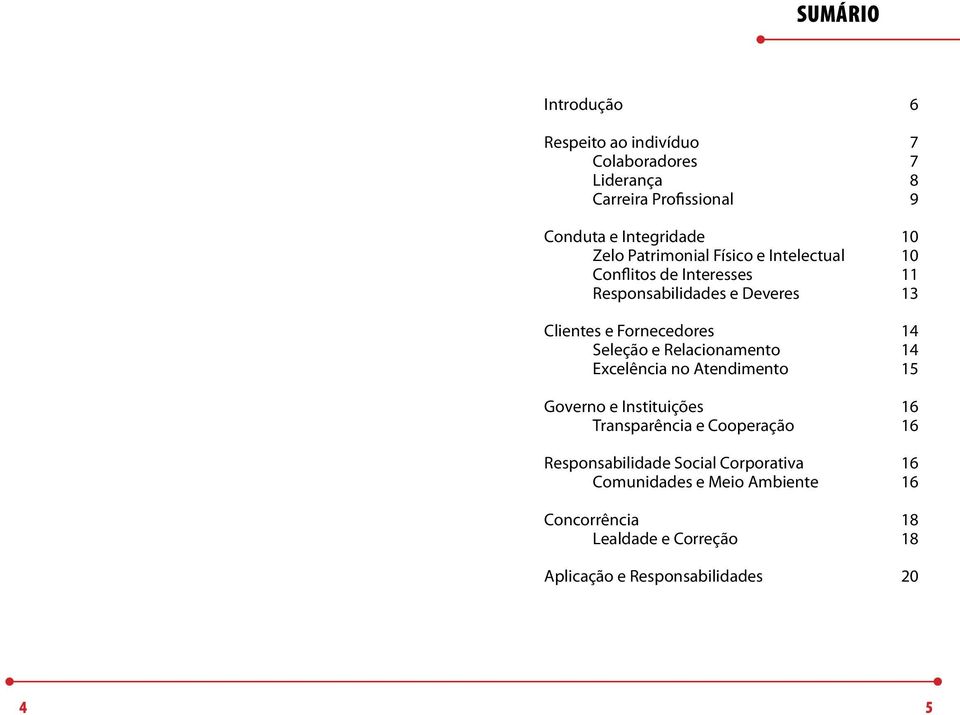 Seleção e Relacionamento 14 Excelência no Atendimento 15 Governo e Instituições 16 Transparência e Cooperação 16