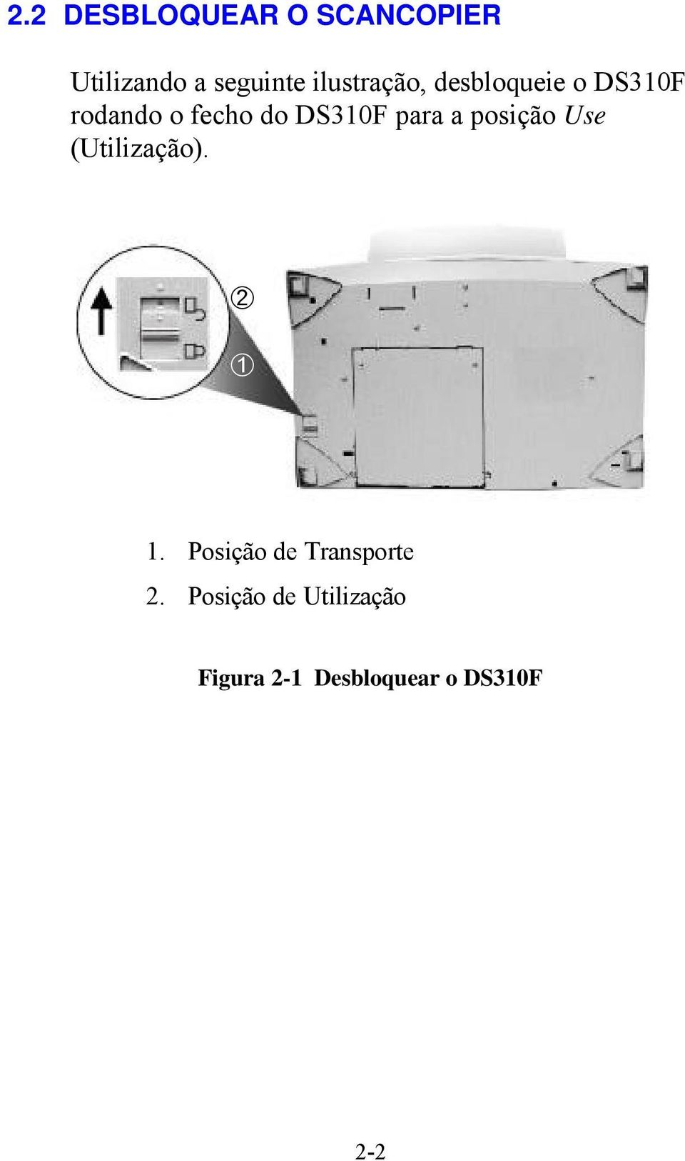 DS310F para a posição Use (Utilização). ➁ ➀ 1.