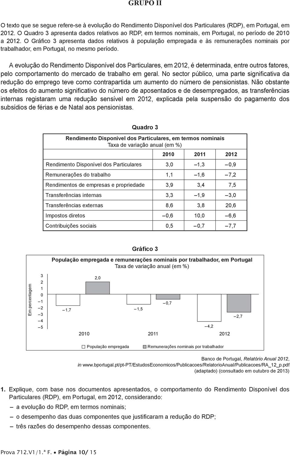 O Gráfico 3 apresenta dados relativos à população empregada e às remunerações nominais por trabalhador, em Portugal, no mesmo período.