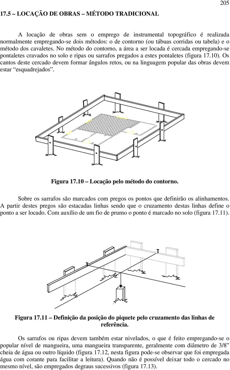 Os cantos deste cercado devem formar ângulos retos, ou na linguagem popular das obras devem estar esquadrejados. Figura 17.10 Locação pelo método do contorno.