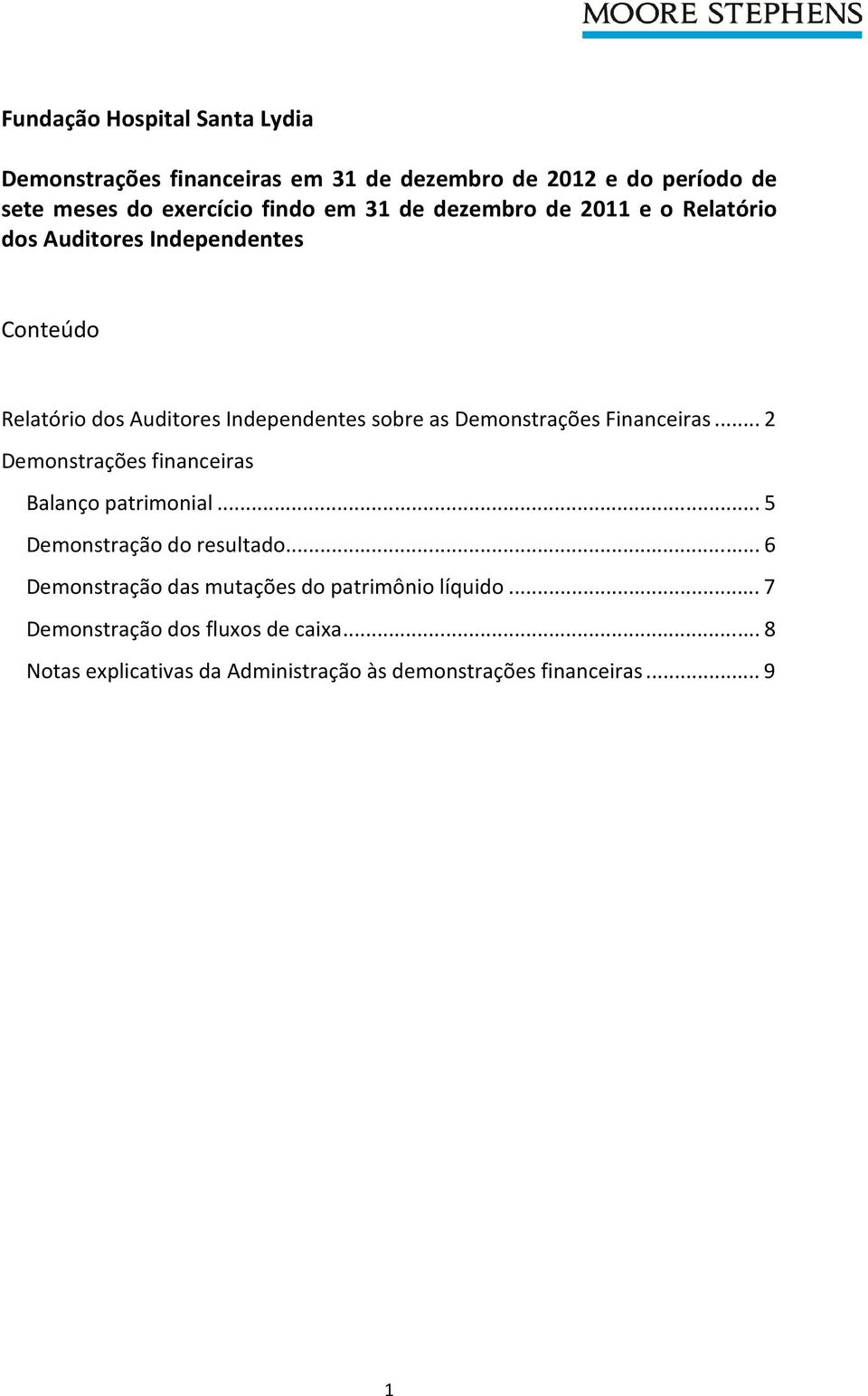 Demonstrações Financeiras... 2 Demonstrações financeiras Balanço patrimonial.