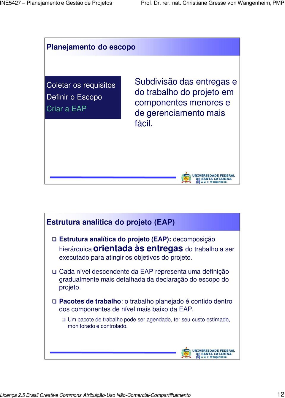 Cada nível descendente da EAP representa uma definição gradualmente mais detalhada da declaração do escopo do projeto.