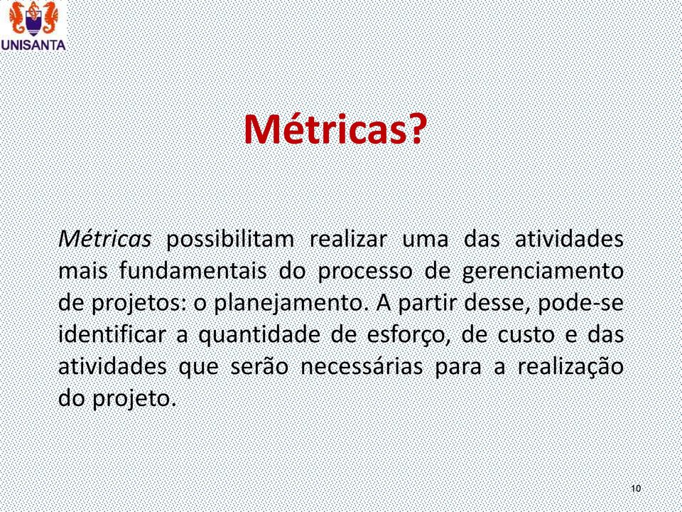 do processo de gerenciamento de projetos: o planejamento.