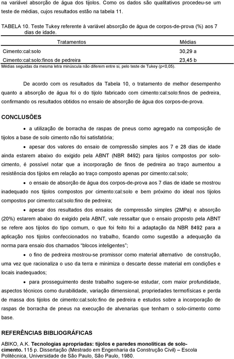 Tratamentos Cimento:cal:solo Cimento:cal:solo:finos de pedreira Médias seguidas da mesma letra minúscula não diferem entre si, pelo teste de Tukey (p<0,05).