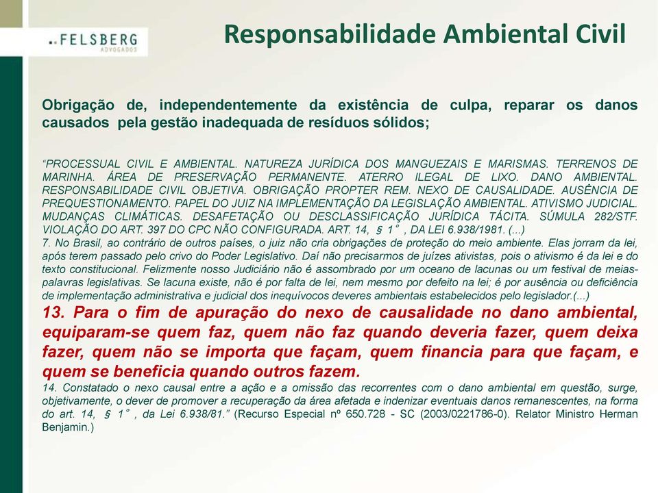 NEXO DE CAUSALIDADE. AUSÊNCIA DE PREQUESTIONAMENTO. PAPEL DO JUIZ NA IMPLEMENTAÇÃO DA LEGISLAÇÃO AMBIENTAL. ATIVISMO JUDICIAL. MUDANÇAS CLIMÁTICAS. DESAFETAÇÃO OU DESCLASSIFICAÇÃO JURÍDICA TÁCITA.