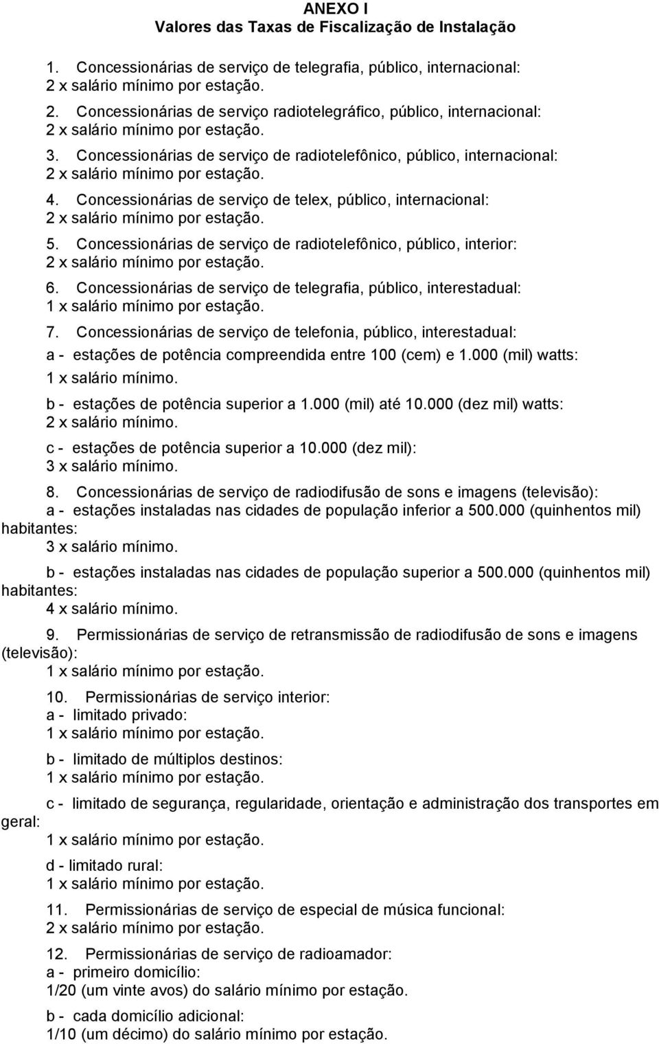 Concessionárias de serviço de radiotelefônico, público, interior: 6. Concessionárias de serviço de telegrafia, público, interestadual: 7.