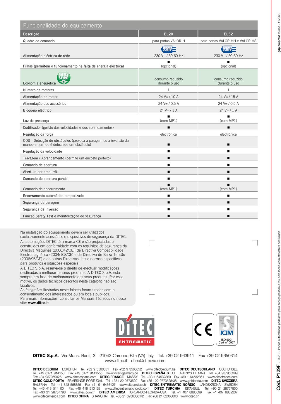 motores 1 1 Alimentação do motor 24 V= / 10 A 24 V= / 15 A Alimentação dos acessórios 24 V= / 0,5 A 24 V= / 0,5 A Bloqueio eléctrico 24 V= / 1 A 24 V= / 1 A Luz de presença (com MP1) (com MP1)