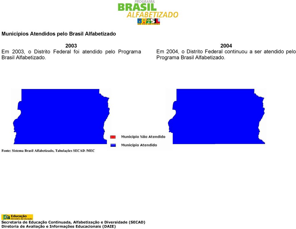 2004 Em 2004, o Distrito Federal continuou a ser atendido pelo