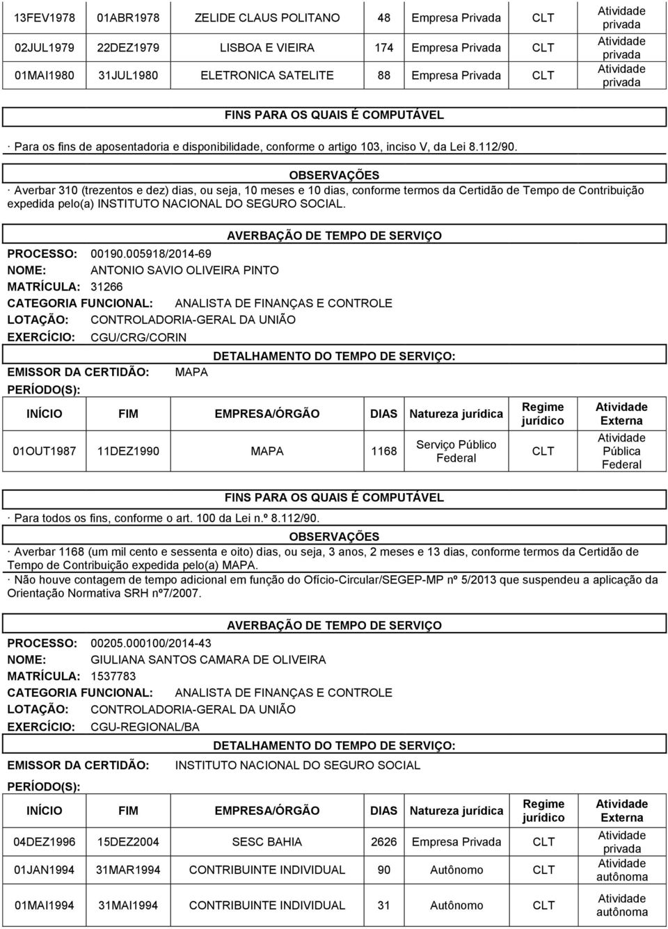 Averbar 310 (trezentos e dez) dias, ou seja, 10 meses e 10 dias, conforme termos da Certidão de Tempo de Contribuição expedida pelo(a) INSTITUTO NACIONAL DO SEGURO SOCIAL. PROCESSO: 00190.