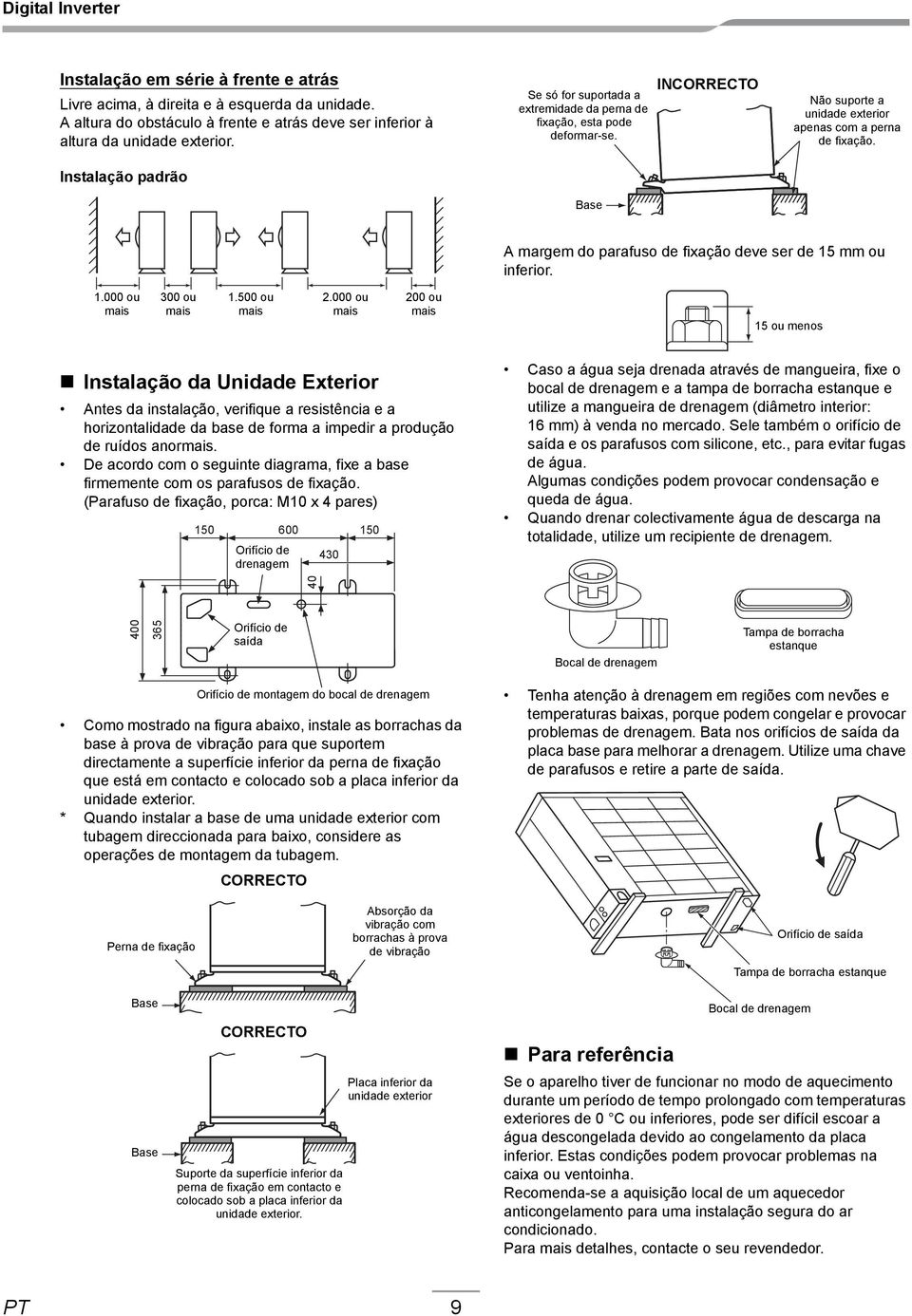 A margem do parafuso de fixação deve ser de 15 mm ou inferior. 1.000 ou 300 ou 1.500 ou 2.