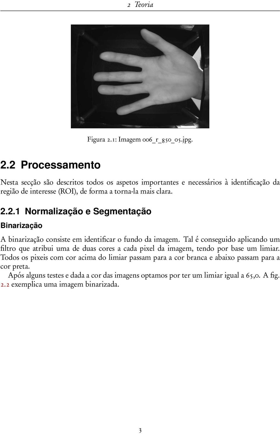 2 Processamento Nesta secção são descritos todos os aspetos importantes e necessários à identificação da região de interesse (ROI), de forma a torna-la mais clara.