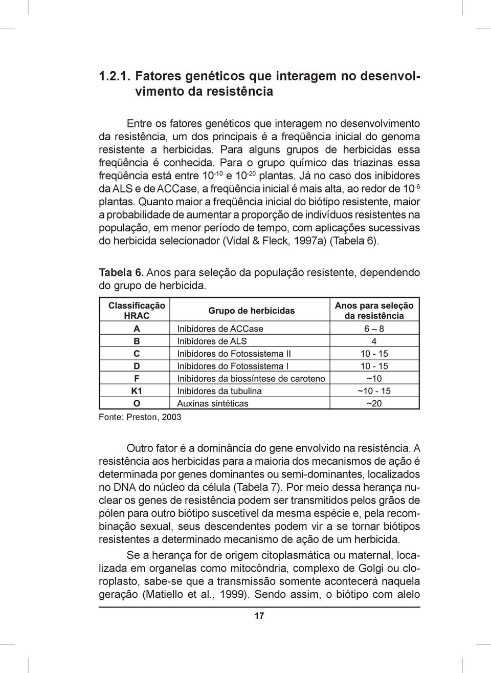 Já no caso dos inibidores da ALS e de ACCase, a freqüência inicial é mais alta, ao redor de 10-6 plantas.