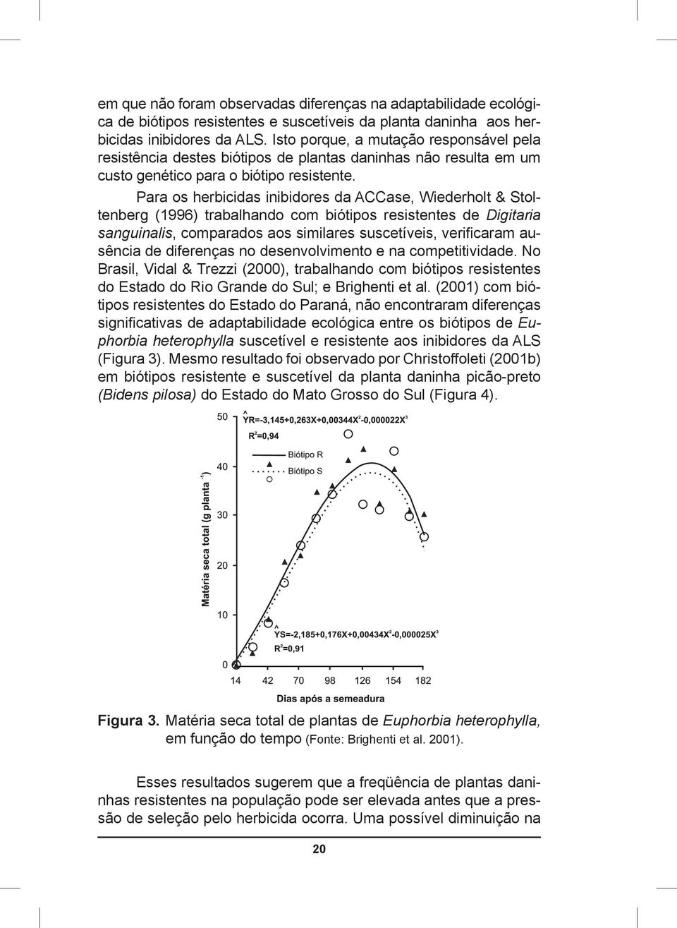 Para os herbicidas inibidores da ACCase, Wiederholt & Stoltenberg (1996) trabalhando com biótipos resistentes de Digitaria sanguinalis, comparados aos similares suscetíveis, verificaram ausência de