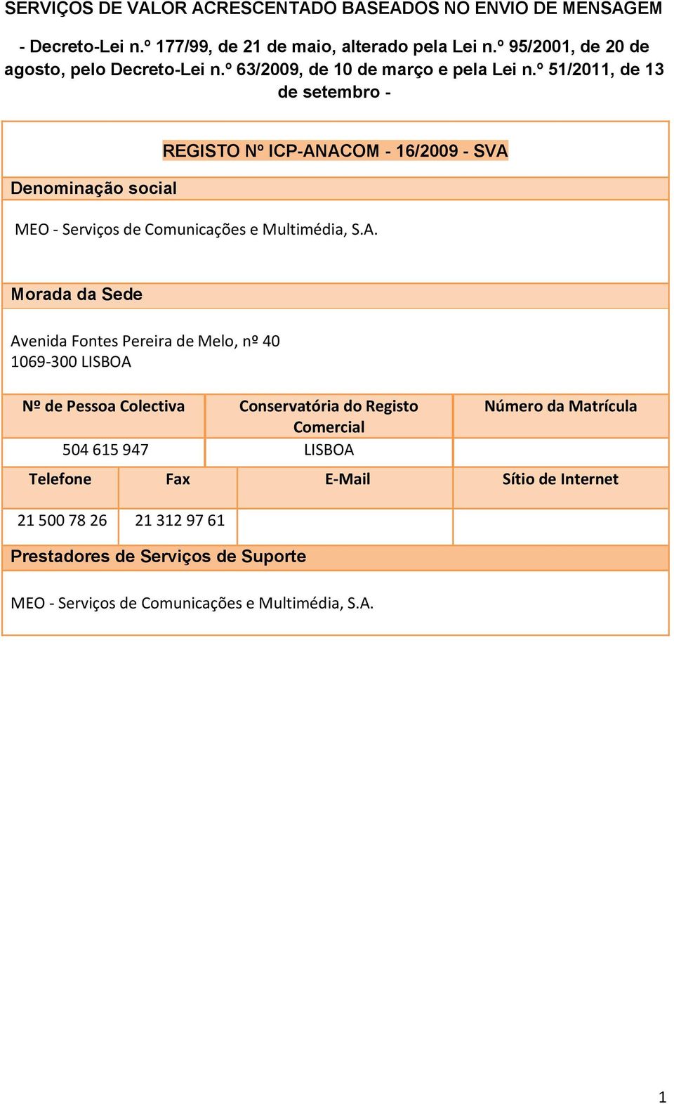 º 51/2011, de 13 de setembro - Denominação social REGISTO Nº ICP-AN