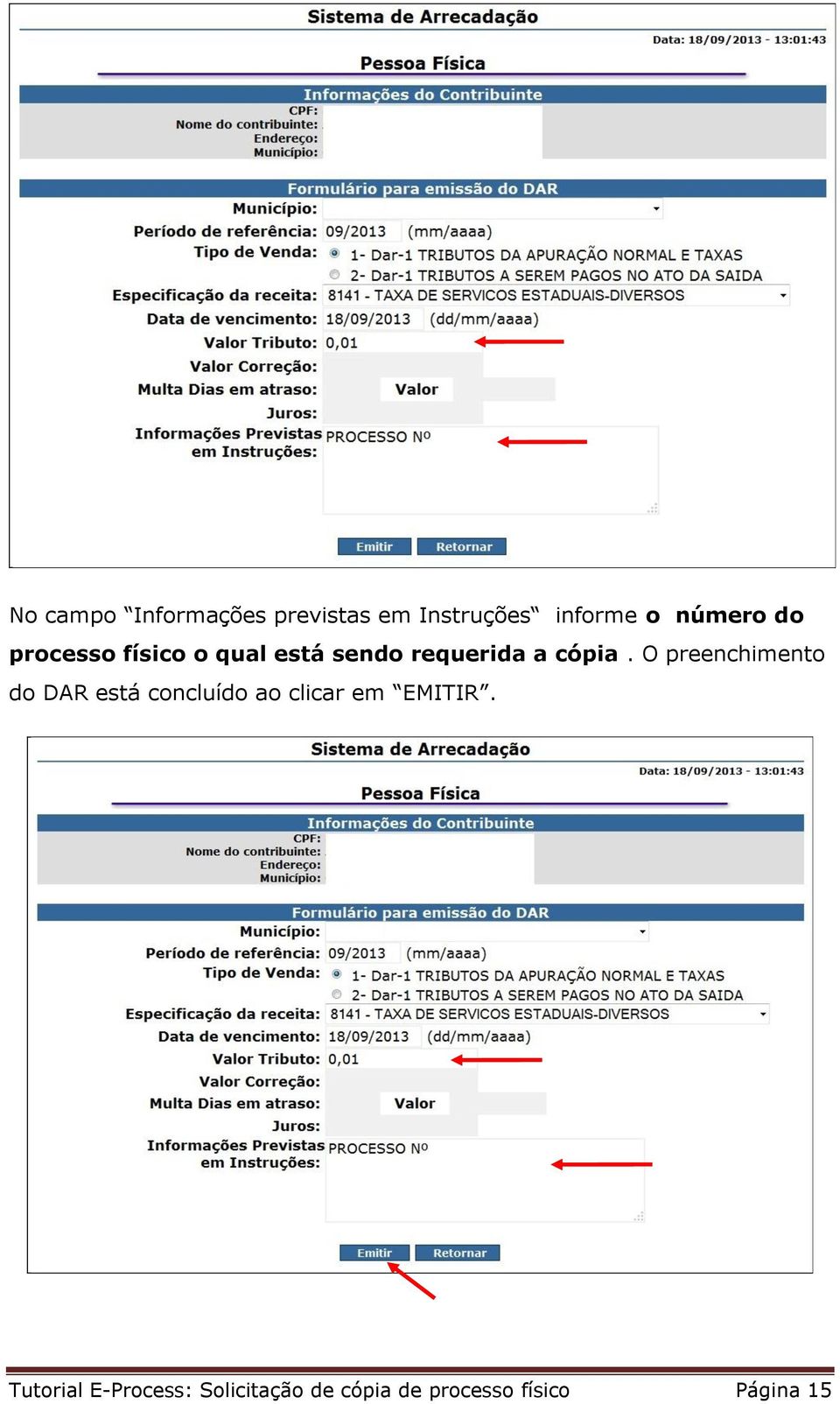 O preenchimento do DAR está concluído ao clicar em EMITIR.