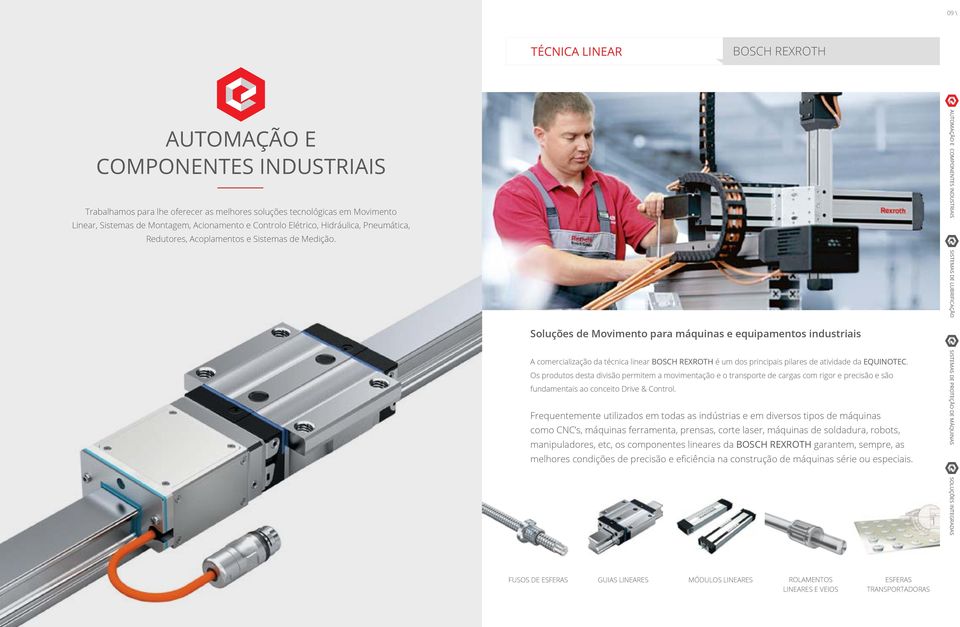 Soluções de Movimento para máquinas e equipamentos industriais A comercialização da técnica linear BOSCH REXROTH é um dos principais pilares de atividade da EQUINOTEC.