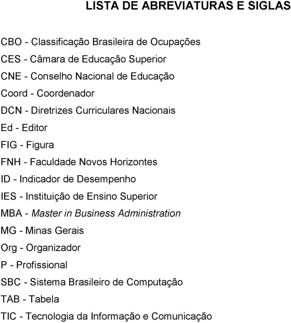 Horizontes ID - Indicador de Desempenho IES - Instituição de Ensino Superior MBA - Master in Business Administration MG - Minas