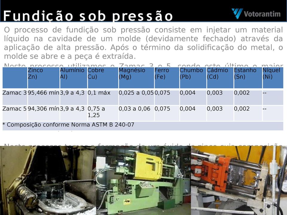 Neste Zinco processoalumínio utilizamos o Magnésio Zamac 3 Ferro e 5, sendo este último o maior Cobre Chumbo Cádmio Estanho Níquel consumo Zn) no Brasil.