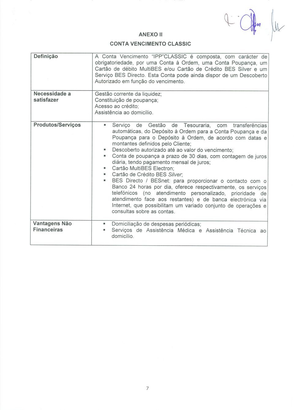 Constituição de poupança; Acesso ao crédito; Assistência ao domicílio Produtos/Serviços Serviço de Gestão de Tesouraria, com transferências automáticas, do Depósito à Ordem para a Conta Poupança e da