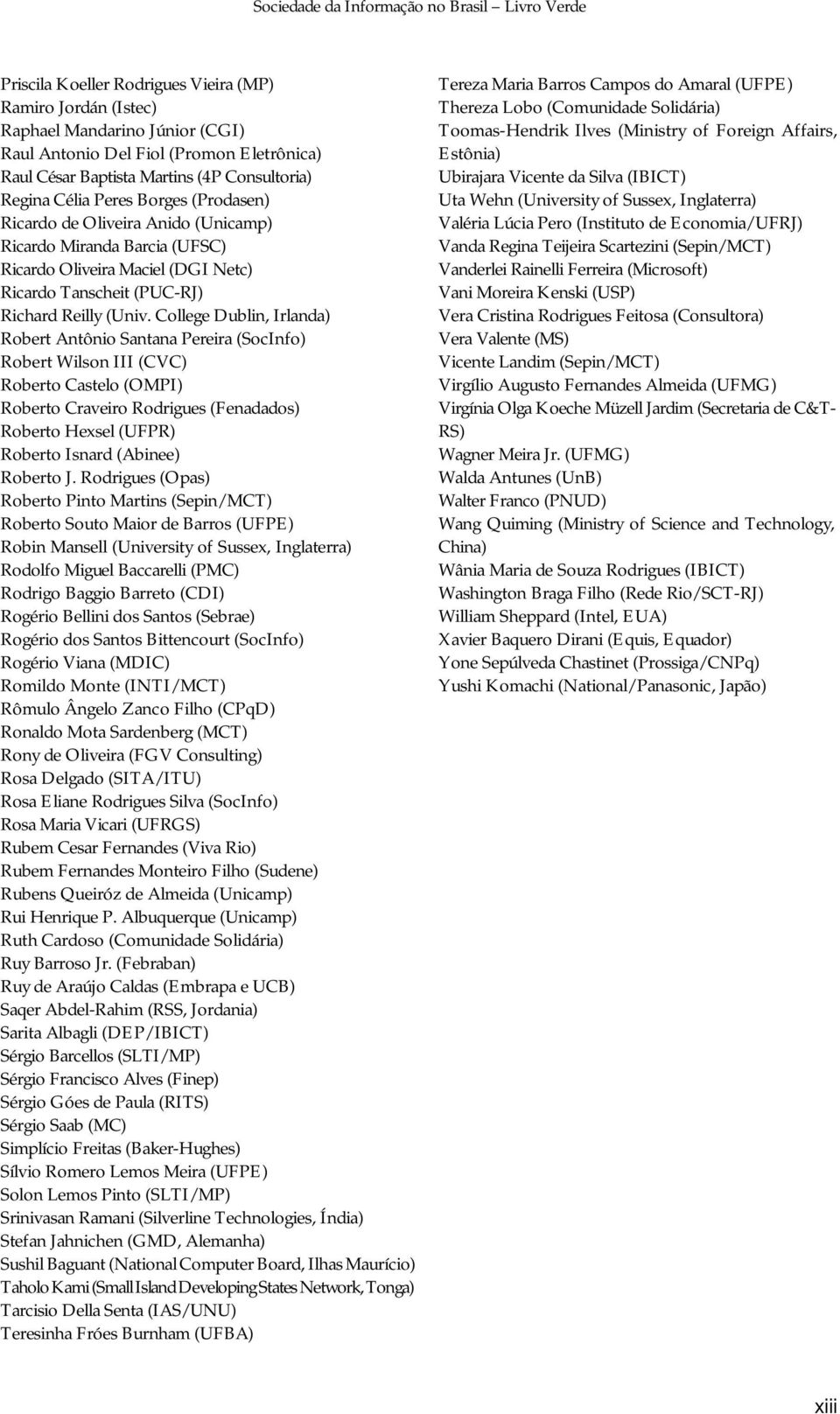College Dublin, Irlanda) Robert Antônio Santana Pereira (SocInfo) Robert Wilson III (CVC) Roberto Castelo (OMPI) Roberto Craveiro Rodrigues (Fenadados) Roberto Hexsel (UFPR) Roberto Isnard (Abinee)