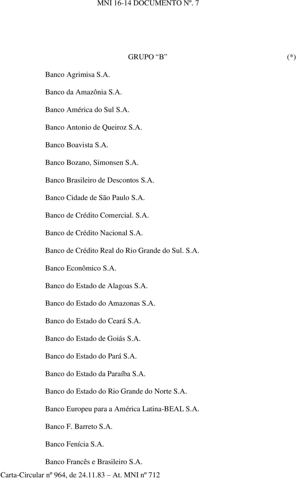 A. Banco do Estado do Amazonas S.A. Banco do Estado do Ceará S.A. Banco do Estado de Goiás S.A. Banco do Estado do Pará S.A. Banco do Estado da Paraíba S.A. Banco do Estado do Rio Grande do Norte S.