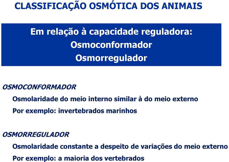 similar à do meio externo Por exemplo: invertebrados marinhos OSMORREGULADOR