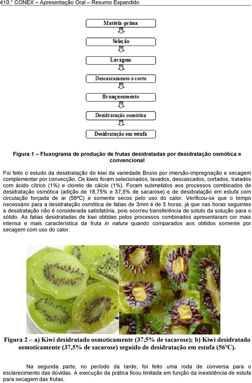 Foram submetidos aos processos combinados de desidratação osmótica (adição de 18,75% e 37,5% de sacarose) e de desidratação em estufa com circulação forçada de ar (56ºC) e somente secos pelo uso do