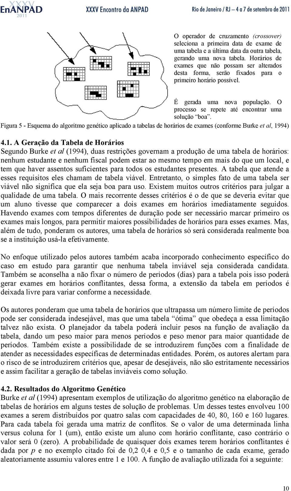 Figura 5 - Esquema do algoritmo genético aplicado a tabelas de horários de exames (conforme Burke et al, 19