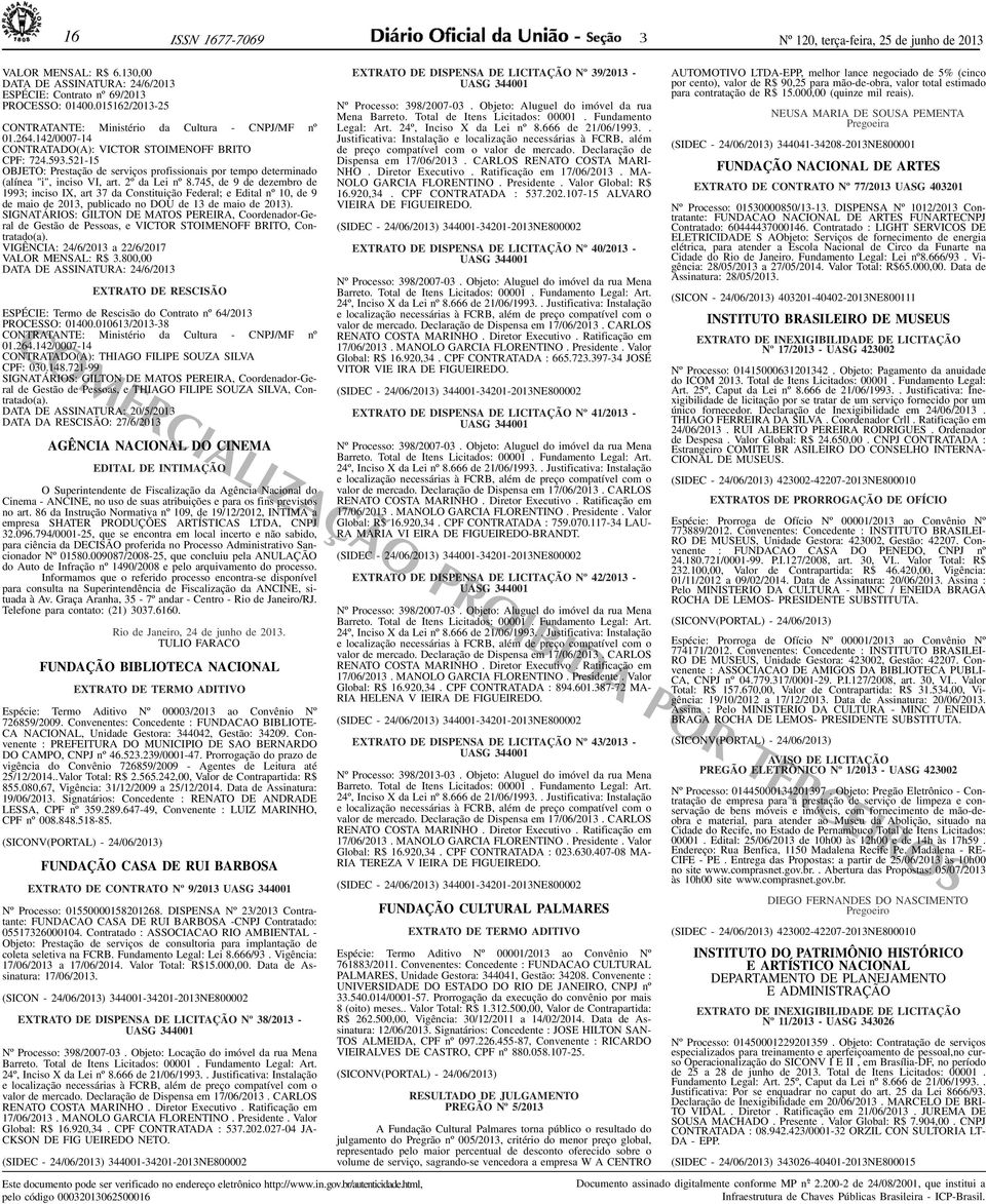 521-15 OBJETO: Prestação de serviços profissionais por tempo determinado (alínea "i", inciso VI, art. 2º da Lei nº 8.