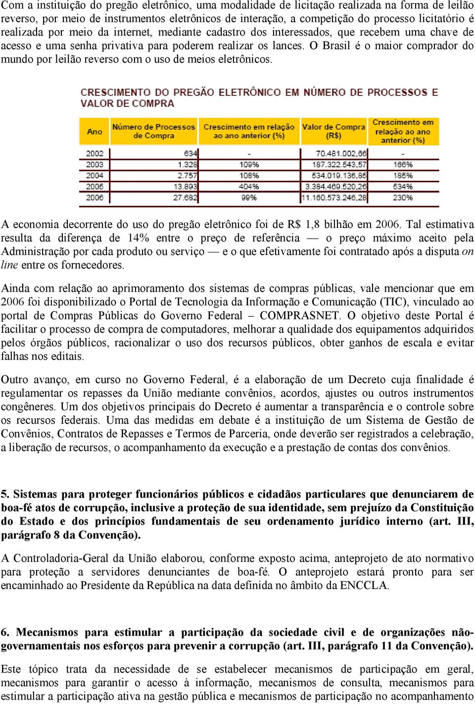 O Brasil é o maior comprador do mundo por leilão reverso com o uso de meios eletrônicos. A economia decorrente do uso do pregão eletrônico foi de R$ 1,8 bilhão em 2006.