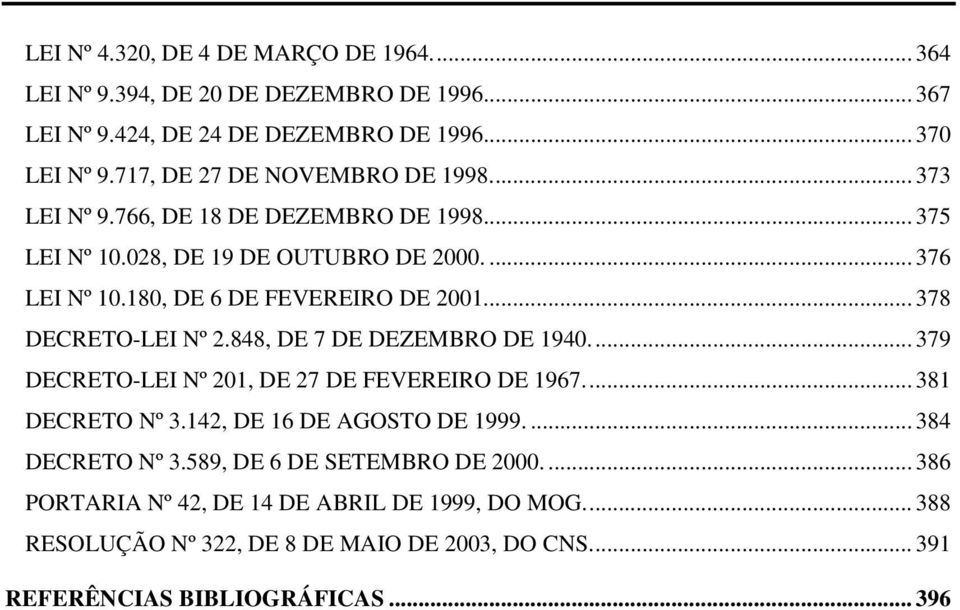 180, DE 6 DE FEVEREIRO DE 2001... 378 DECRETO-LEI Nº 2.848, DE 7 DE DEZEMBRO DE 1940... 379 DECRETO-LEI Nº 201, DE 27 DE FEVEREIRO DE 1967... 381 DECRETO Nº 3.