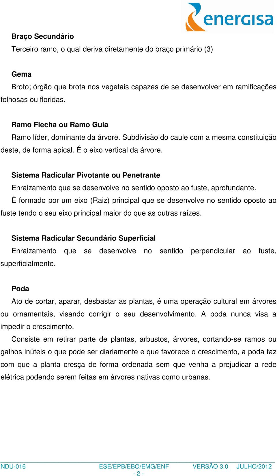 Sistema Radicular Pivotante ou Penetrante Enraizamento que se desenvolve no sentido oposto ao fuste, aprofundante.