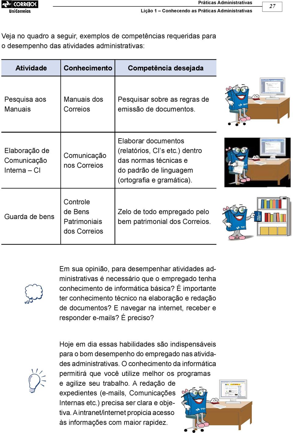 ) dentro das normas técnicas e do padrão de linguagem (ortogra a e gramática). Guarda de bens Controle de Bens Patrimoniais dos Correios Zelo de todo empregado pelo bem patrimonial dos Correios.